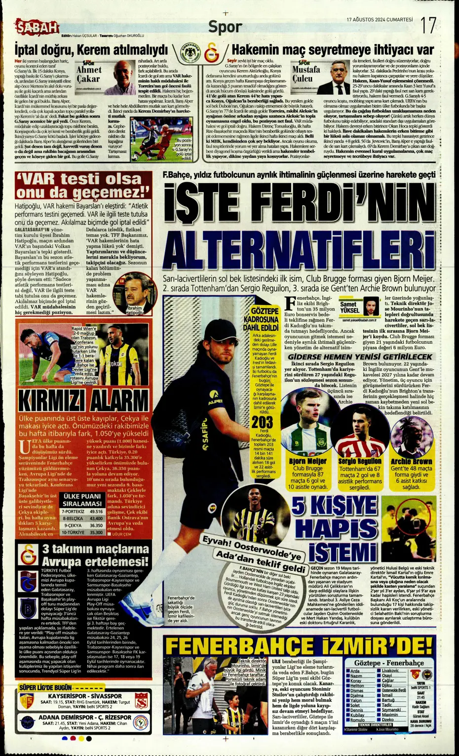 "Fenerbahçe, Fred'in alternatifini buldu" | Sporun manşetleri - 28 "Fenerbahçe, Fred'in alternatifini buldu" | Sporun manşetleri - 28