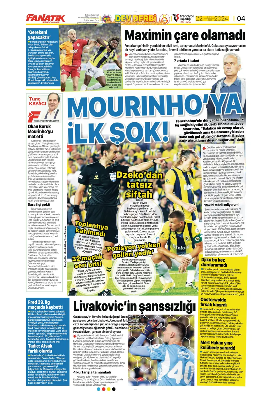 "Şampiyon Kadıköy'ü selamladı!" | Sporun manşetleri (22 Eylül 2024) - 7