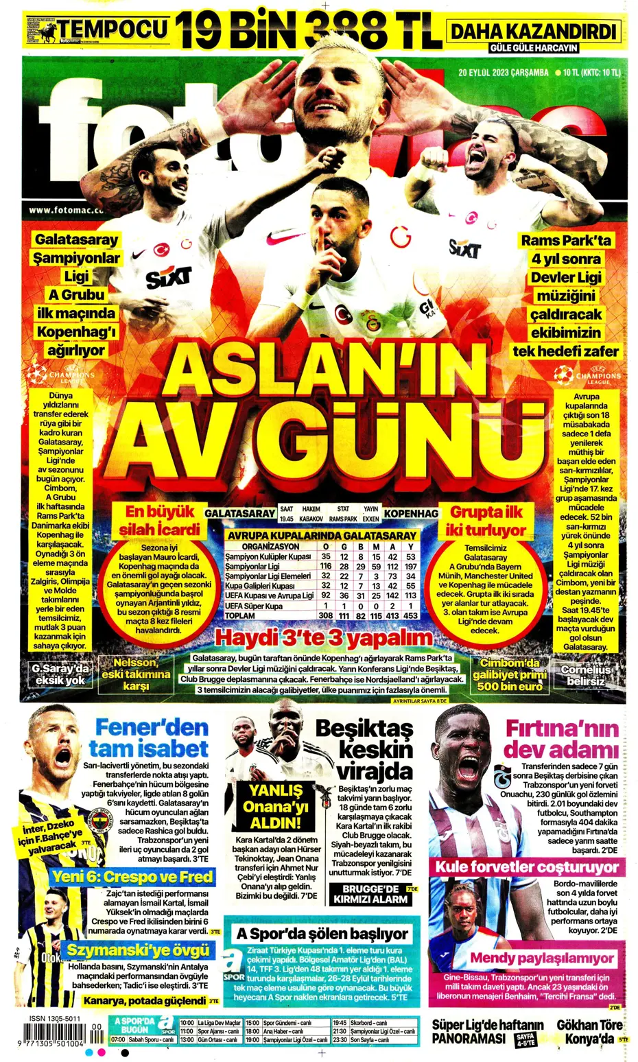 "Aslan devler sahnesinde" | Sporun Manşetleri - 9