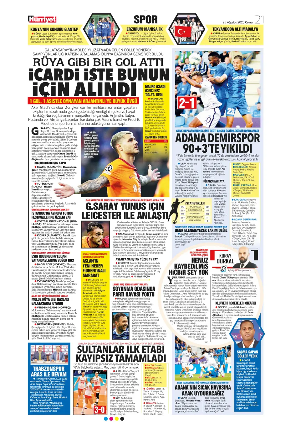 "Fenerbahçe'den 5'i 1 yerde" | Sporun manşetleri (25 Ağustos 2023) - 21