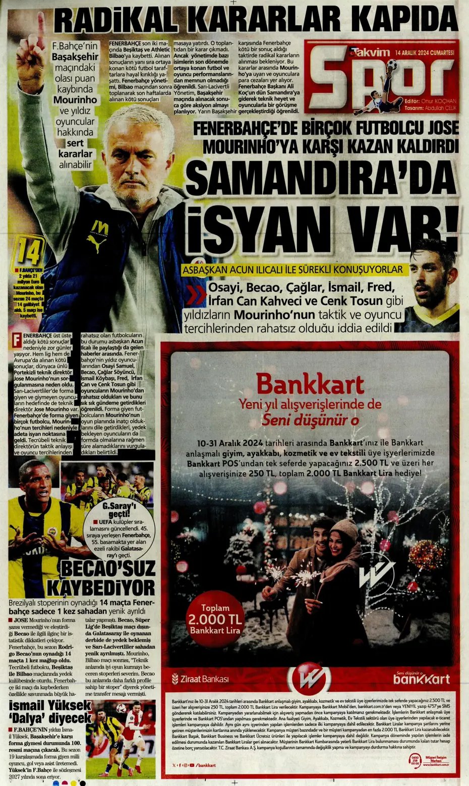 "Boscagli ve Hancko listeye girdi" | Sporun manşetleri - 34 "Boscagli ve Hancko listeye girdi" | Sporun manşetleri - 34
