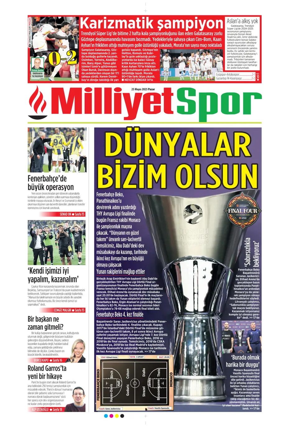 "Kap kupayı, tak yıldızı" | Sporun manşetleri - 20