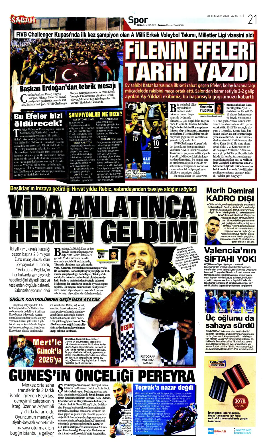 "Zaha'nın rövanşı Felix" | Sporun Manşetleri (31 Temmuz 2023) - 27