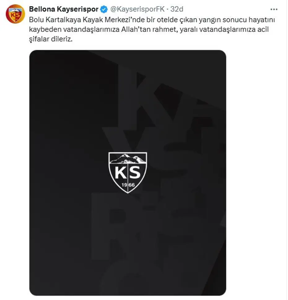 Spor kulüpleri, Kartalkaya'daki yangında hayatını kaybeden vatandaşlar için başsağlığı mesajı yayımladı - 10