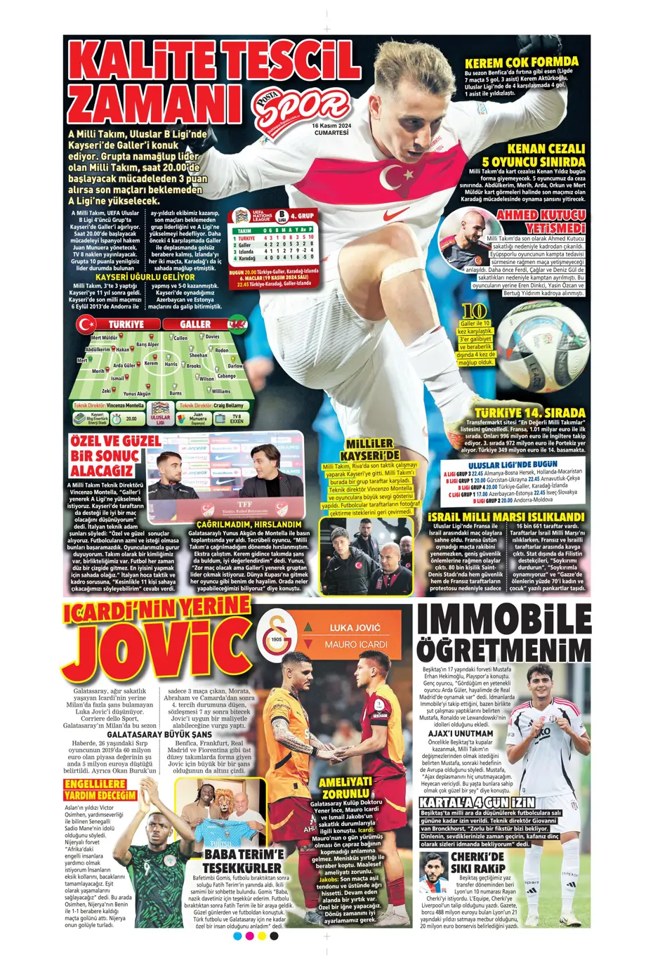 "Jorginho sürprizi" | Sporun manşetleri (16 Kasım 2024) - 14