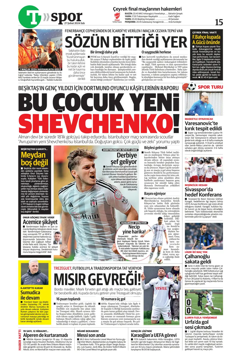 "Icardi'ye selam, zirvede devam" | Sporun manşetleri (27 Şubat 2024) - 37