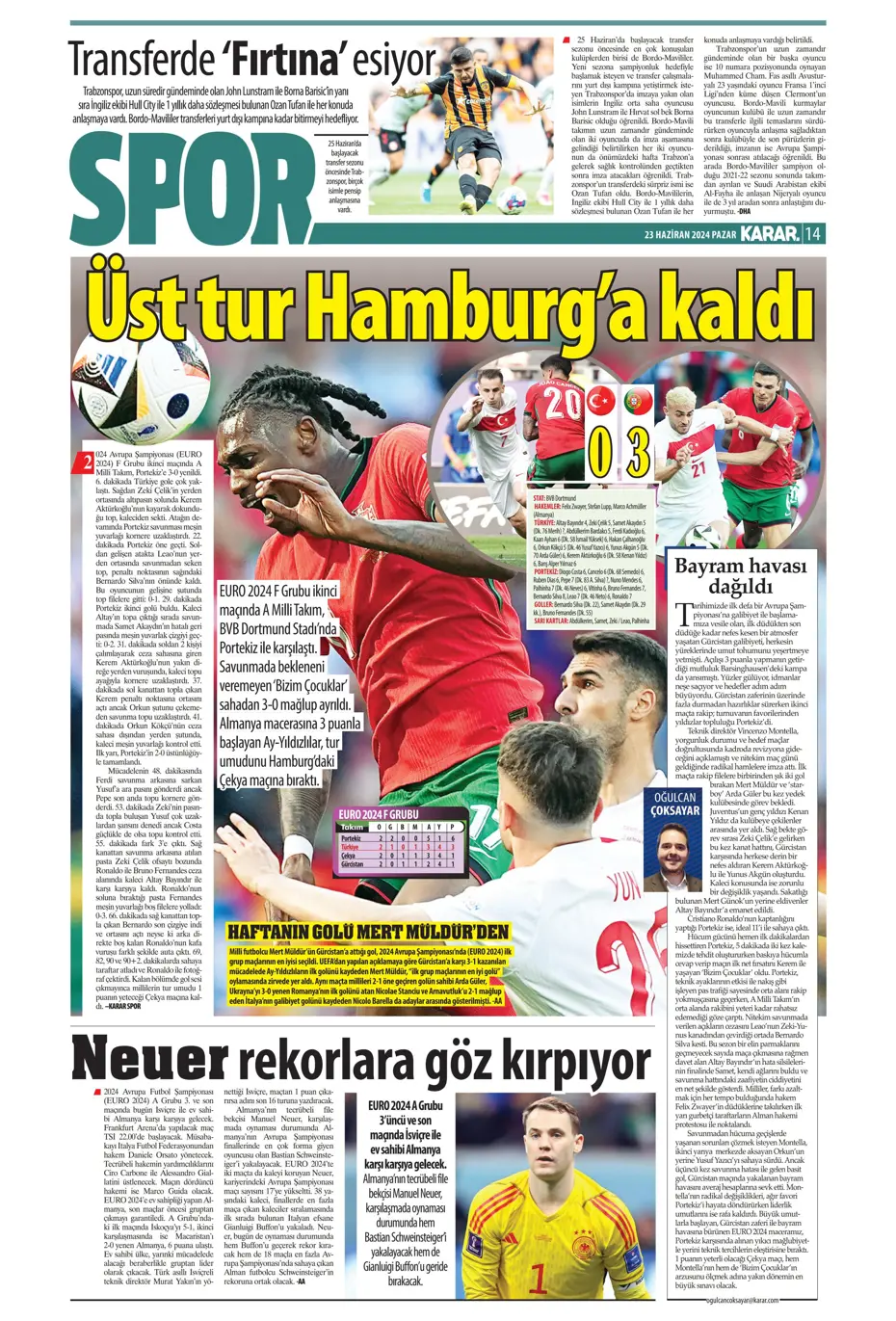 "Liderlik gitti tur elimizde" | Sporun Manşetleri (23 Haziran 2024) - 24