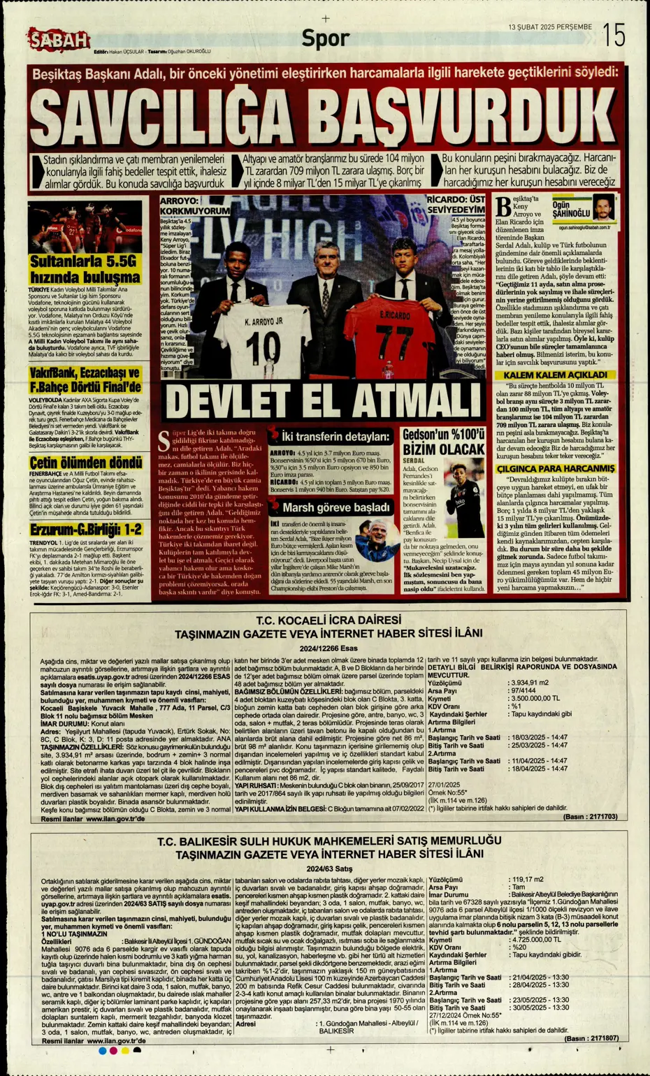 "Bugün vur, haftaya tur" | Sporun manşetleri - 22