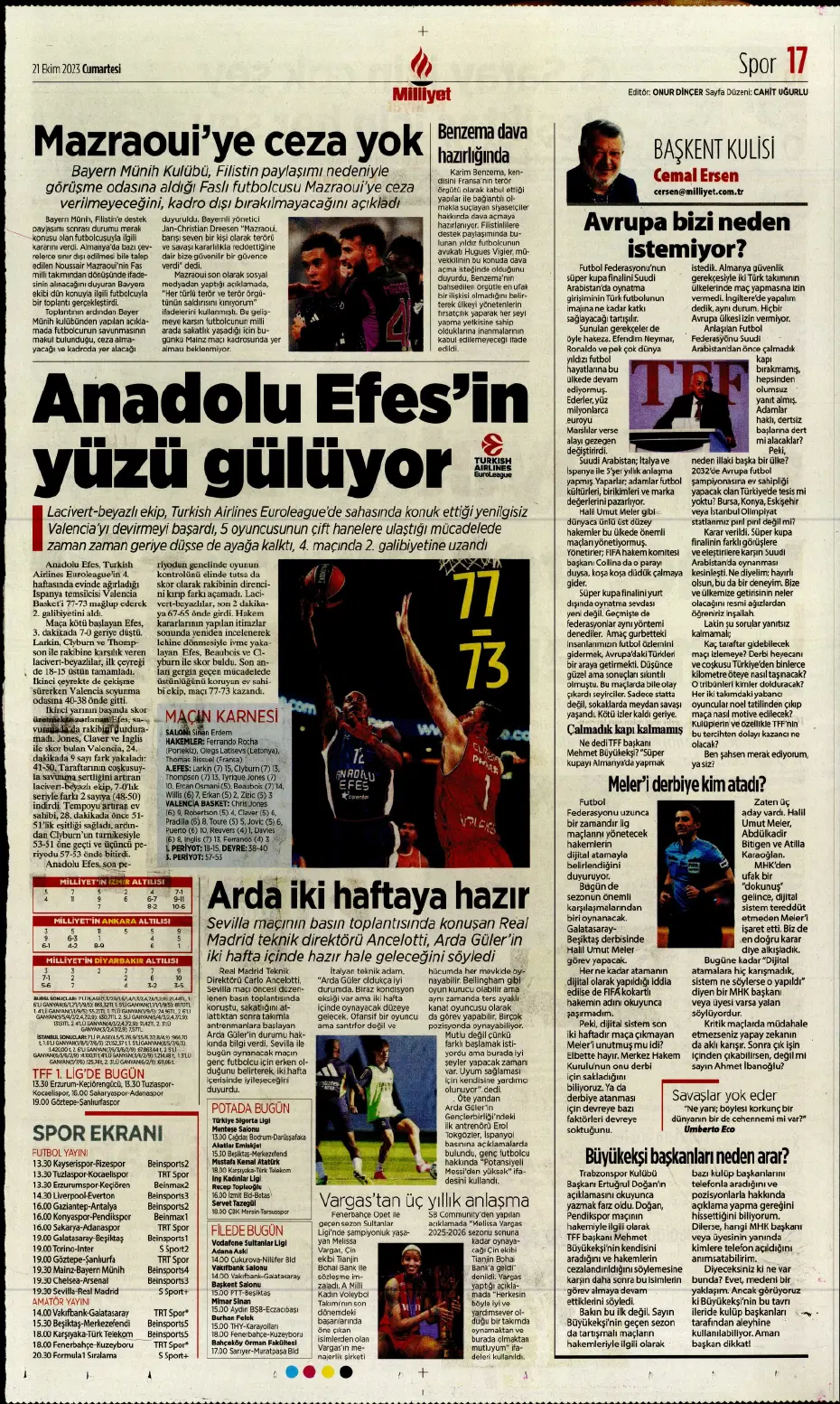 "Ateş gibi derbi" | Sporun manşetleri (21 Ekim 2023) - 15