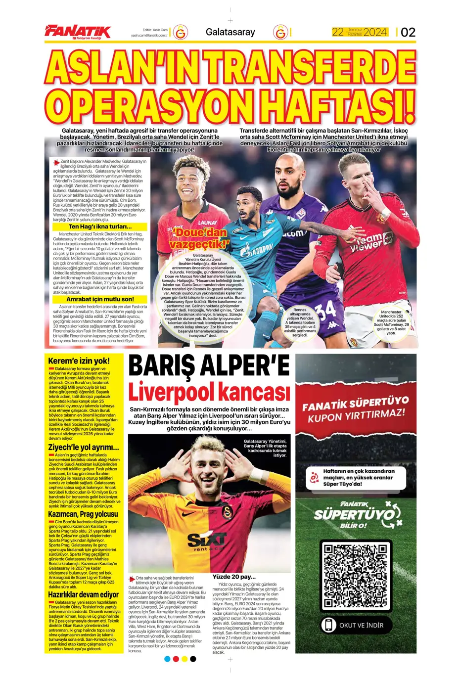 "Kara Kartal'a Asensio müjdesi" | Sporun manşetleri (22 Temmuz 2024) - 8