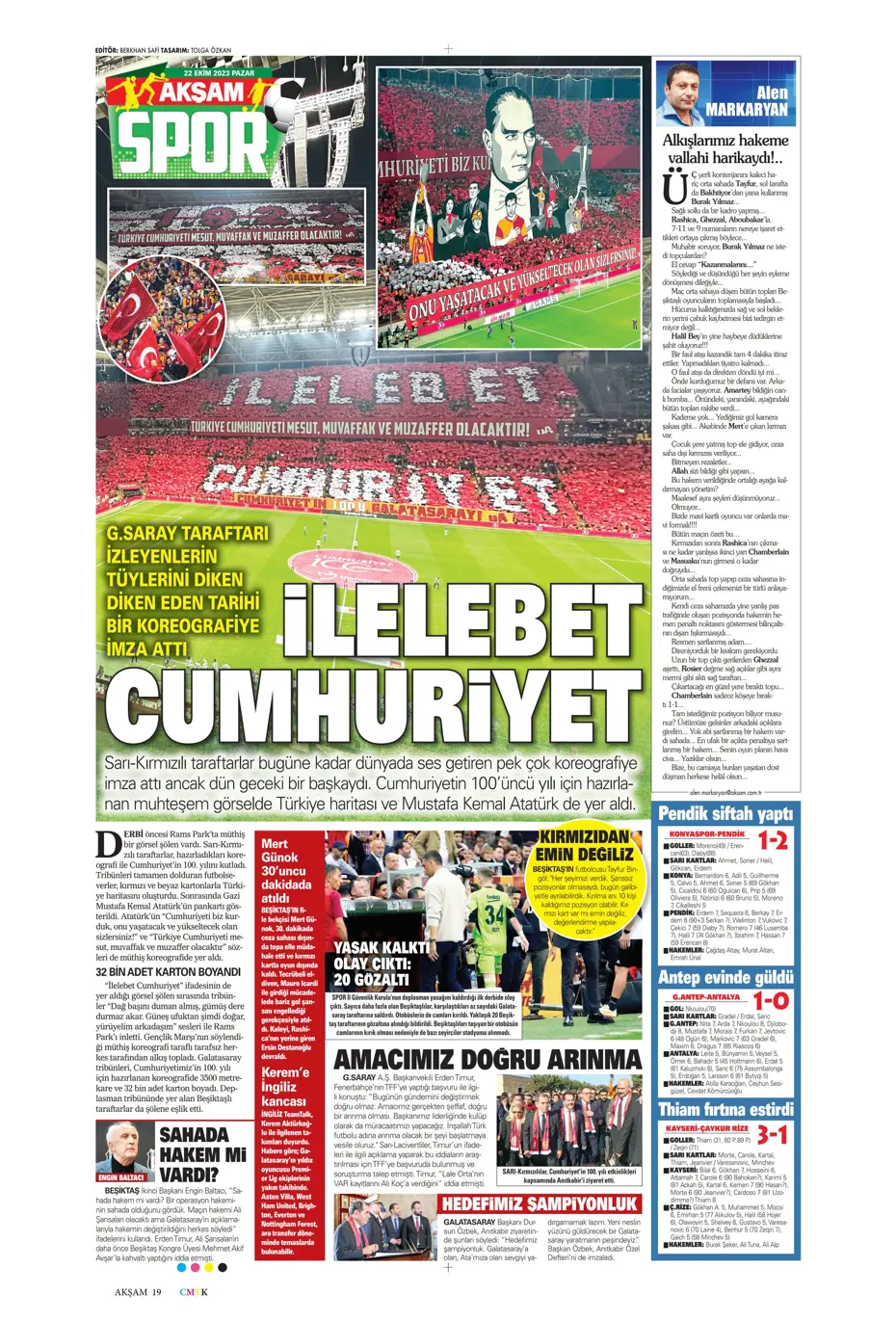 "Derbilerin Aslanı" | Sporun manşetleri (22 Ekim 2023) - 5