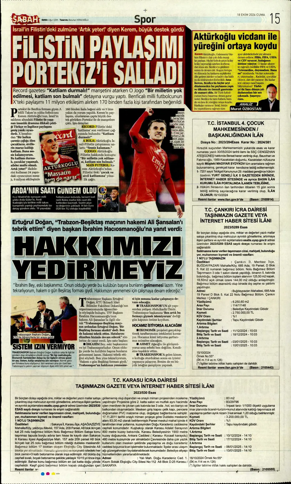 "Fenerbahçe'ye 1 milyar euroluk bomba" | Sporun manşetleri (18 Ekim 2024) - 28