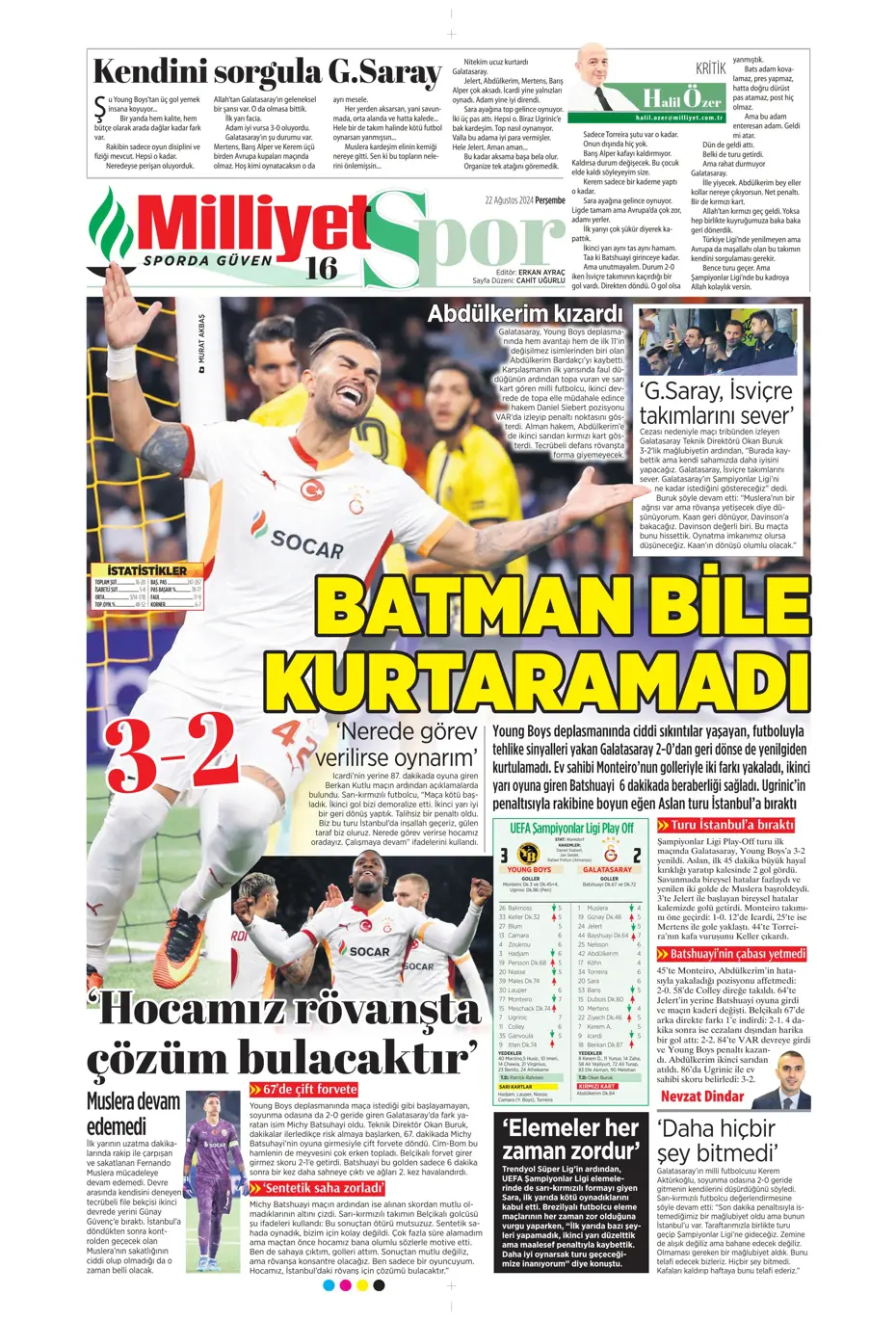 "Batman bile kurtaramadı" | Sporun manşetleri (22 Ağustos 2024) - 21 "Batman bile kurtaramadı" | Sporun manşetleri (22 Ağustos 2024) - 21