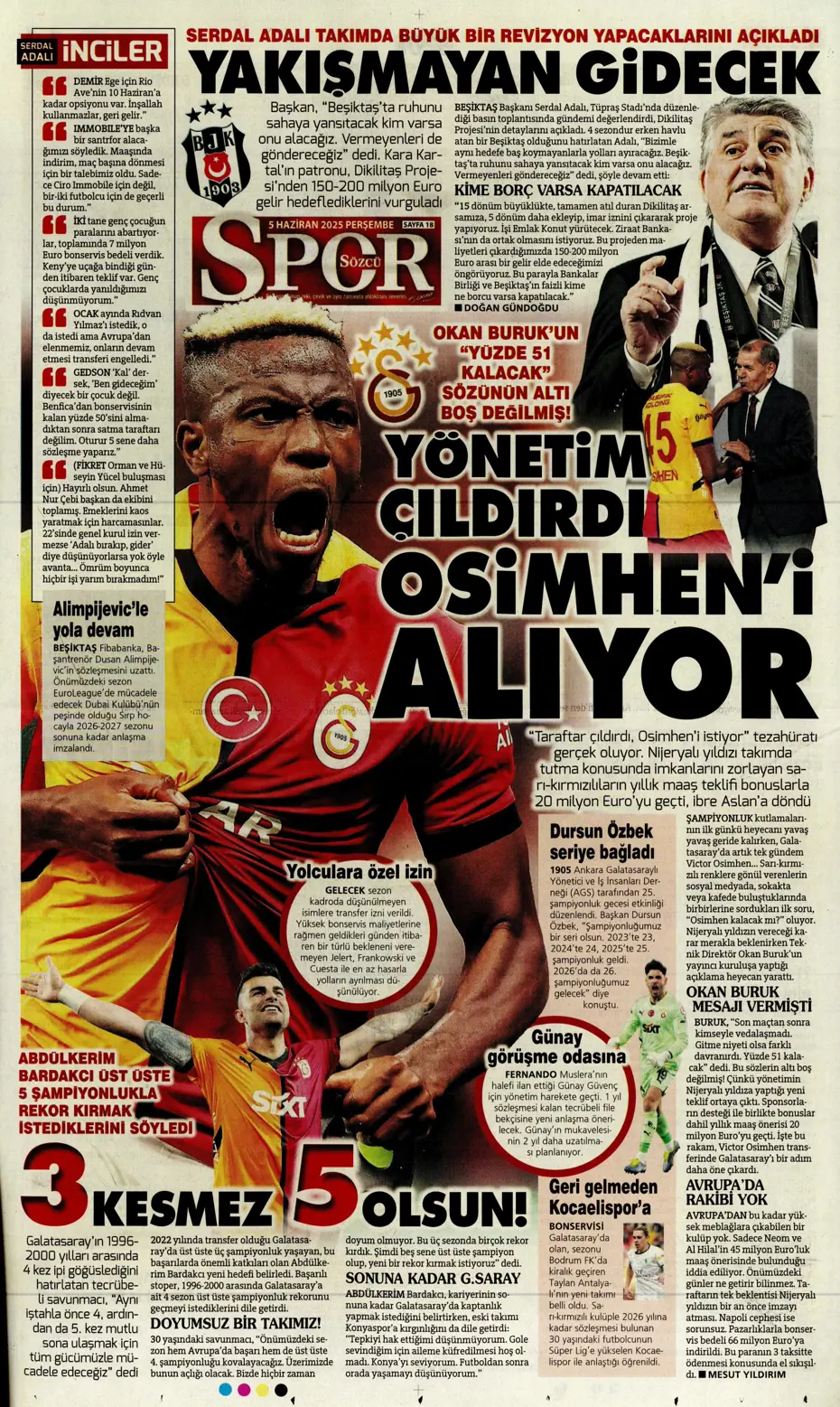 "Fenerbahçe'den Boniface bombası" | Sporun manşetleri (5 Haziran 2025) - 29