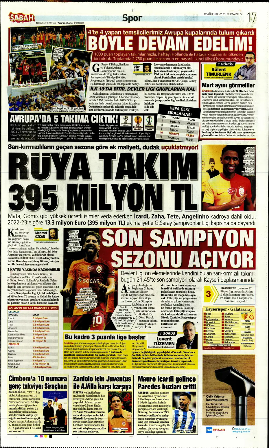 "Galatasaray'la anlaştım, bırakın gideyim" | Sporun manşetleri (12 Ağustos 2023) - 29