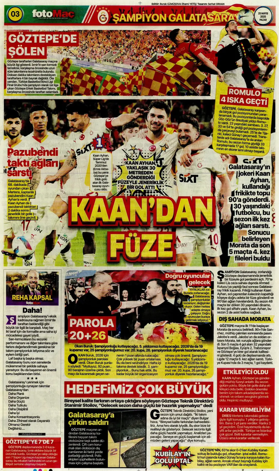 "Kap kupayı, tak yıldızı" | Sporun manşetleri - 12