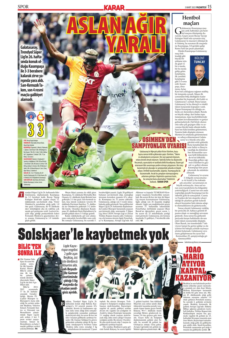 "Zirvede fark 4" | Sporun manşetleri - 20