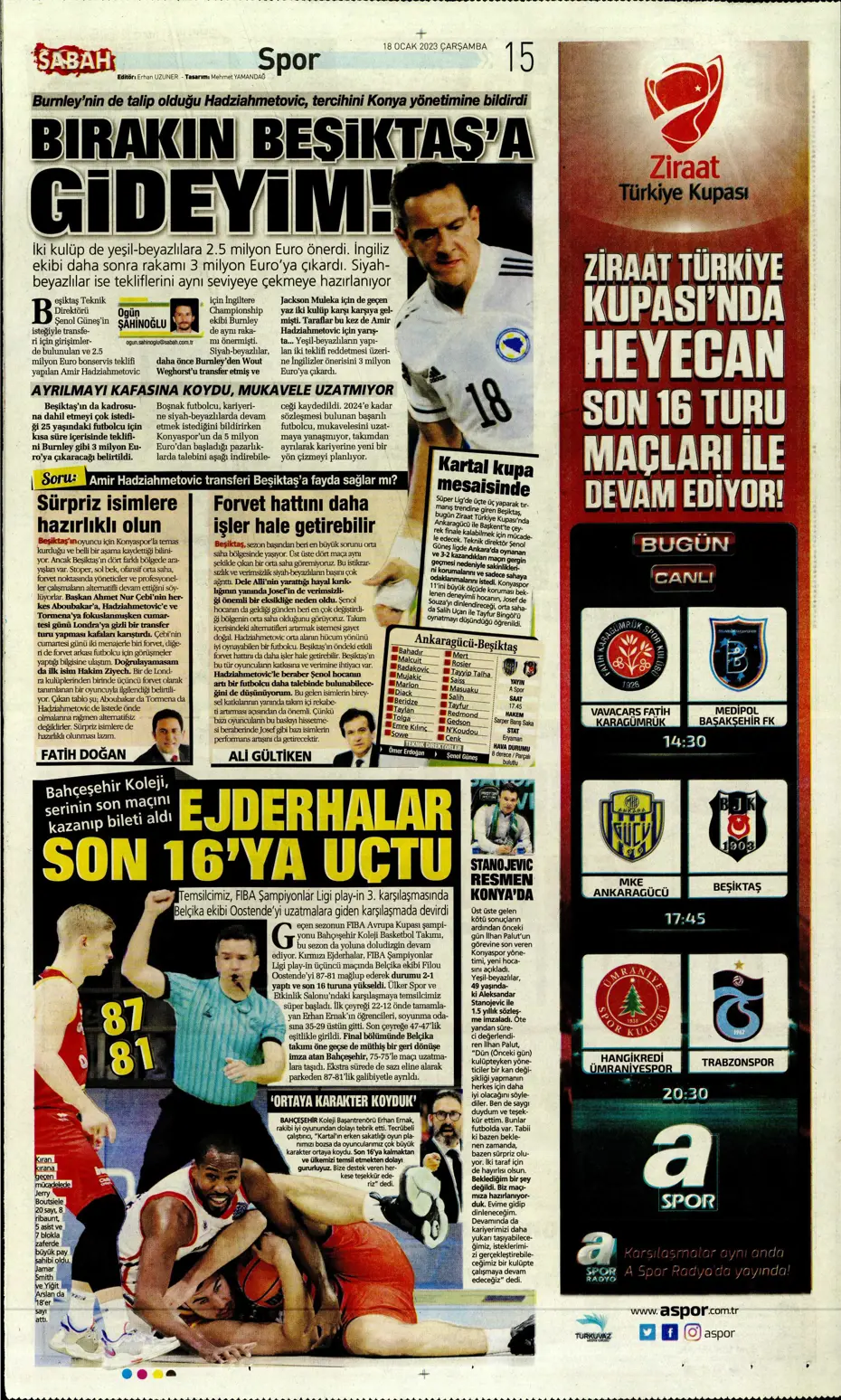 Sporun Manşetleri (18 Ocak 2023) - 27