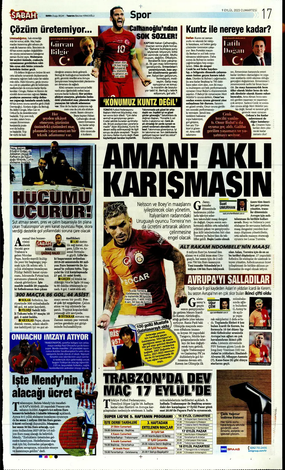 "Kuntz'un eseri" | Sporun manşetleri (9 Eylül 2023) - 28