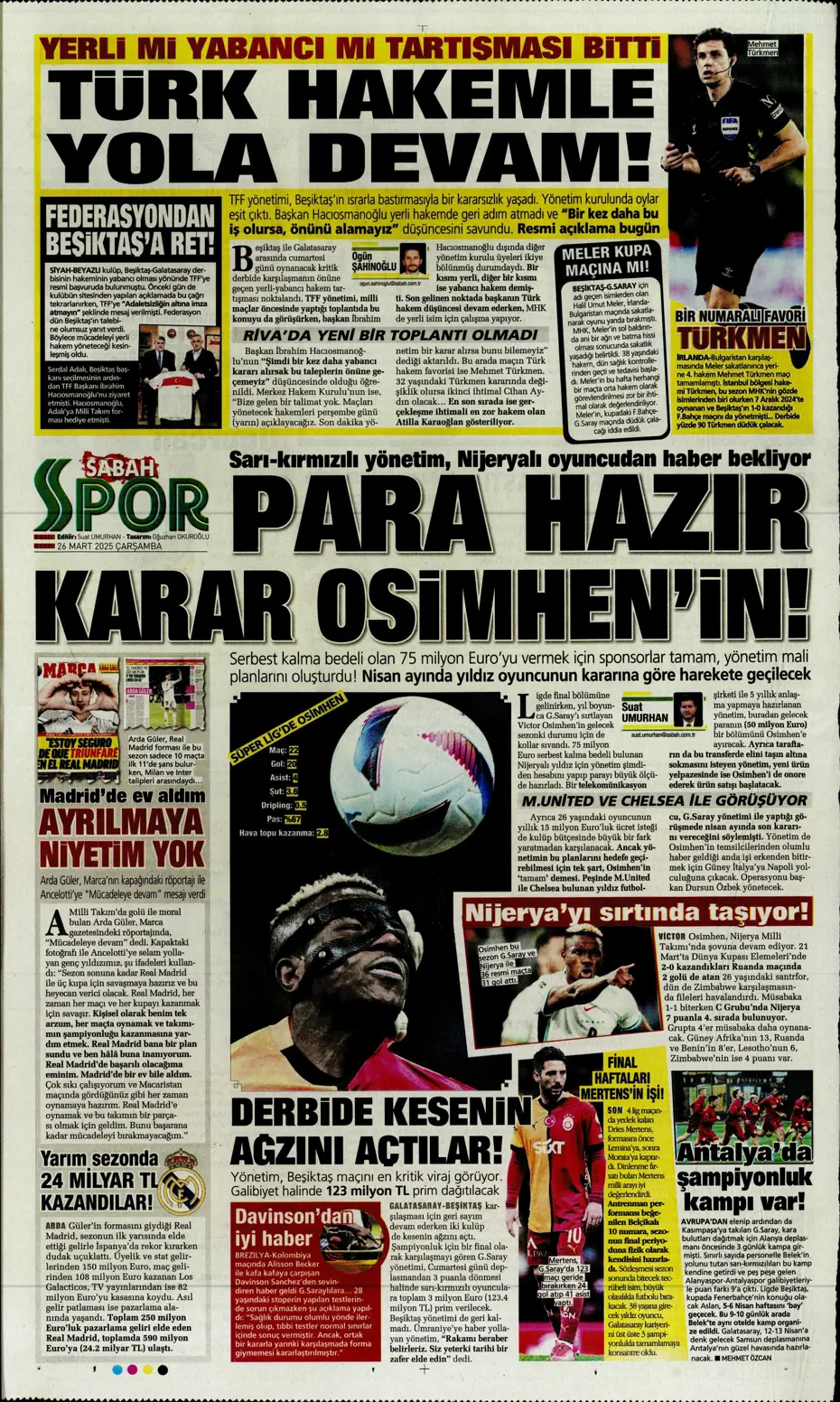 "Kaleye Alisson, orta sahaya İlkay" | Sporun manşetleri - 23