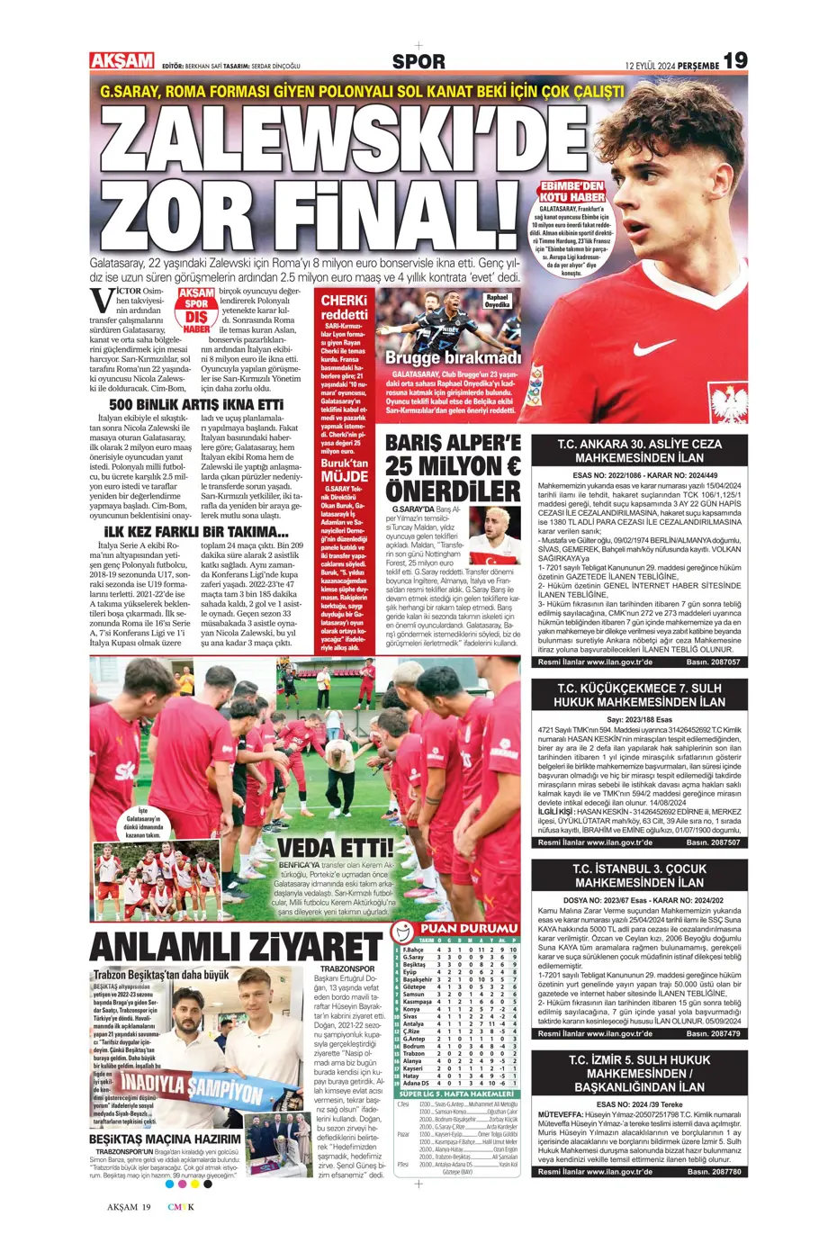 "12 milyon Euro'ya Cim Bom'da" | Sporun manşetleri (12 Eylül 2024) - 3 "12 milyon Euro'ya Cim Bom'da" | Sporun manşetleri (12 Eylül 2024) - 3