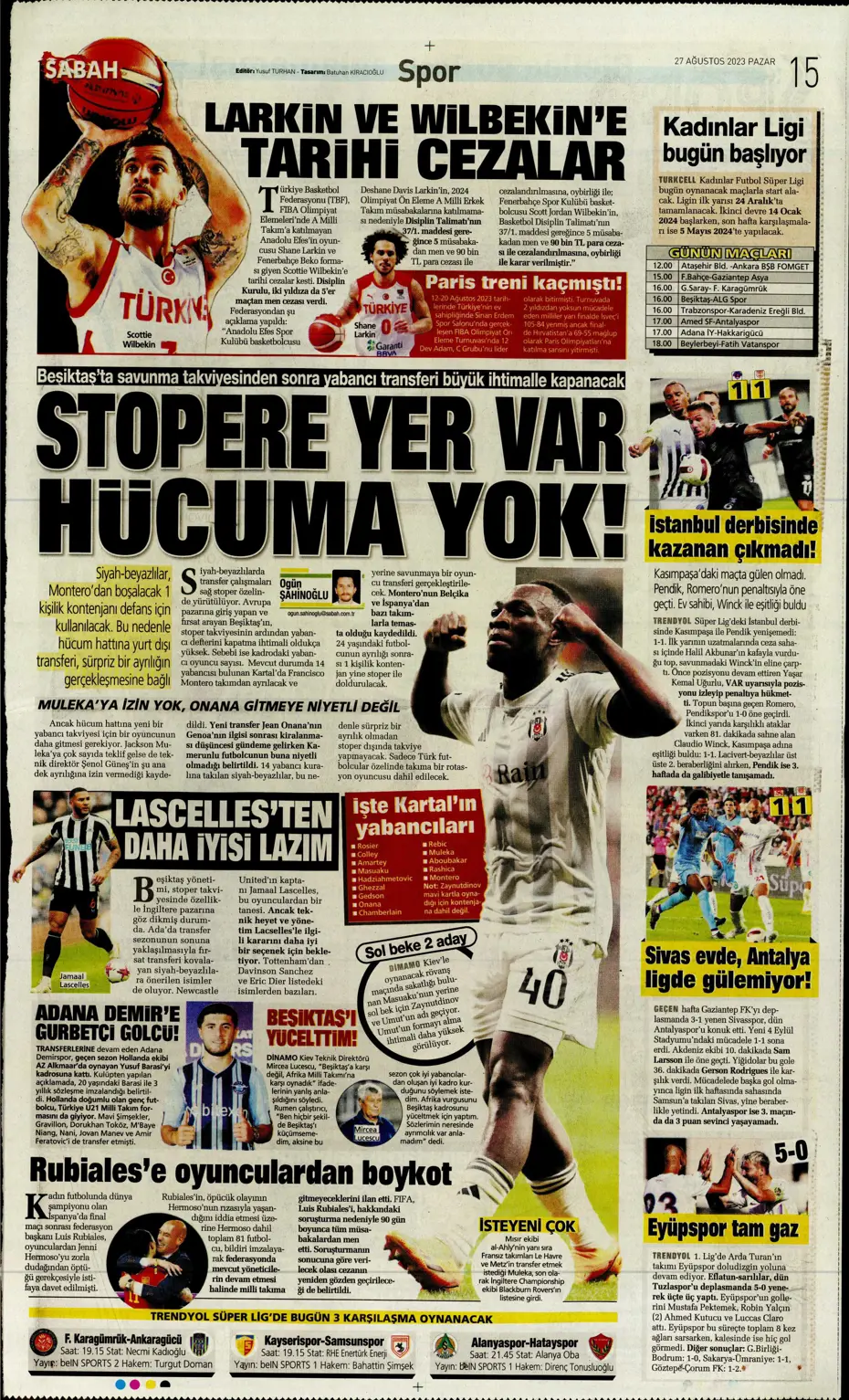 "Mertens sürprizi" | Sporun manşetleri (27 Ağustos 2023) - 29