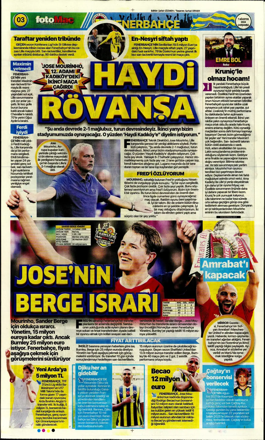 "12 milyon euroya Becao" | Sporun manşetleri - 13 "12 milyon euroya Becao" | Sporun manşetleri - 13