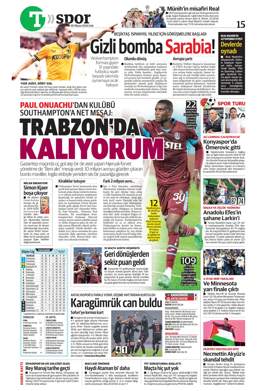 "Real'in golcüsü Aslan'a" | Sporun manşetleri (30 Nisan 2024) - 29