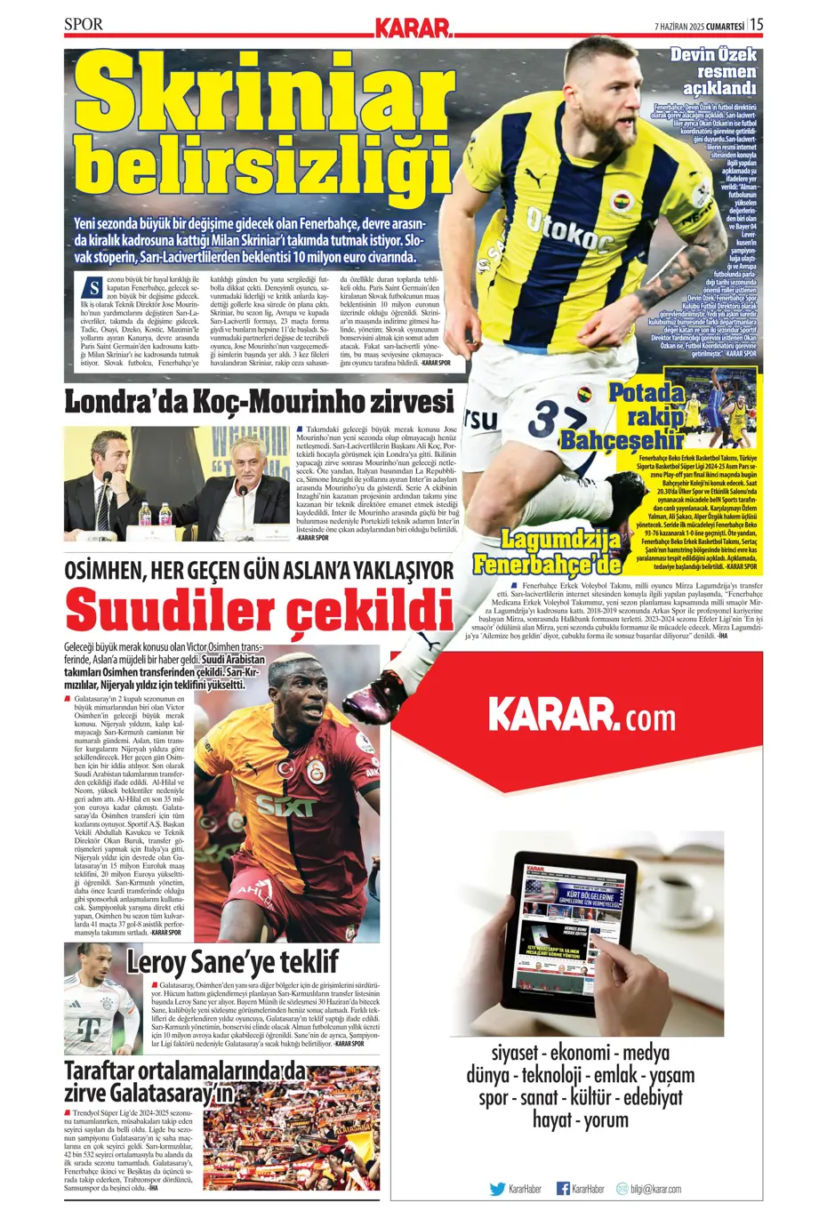 "Osayi, Beşiktaş'a doğru" | Sporun manşetleri (7 Haziran 2025) - 19