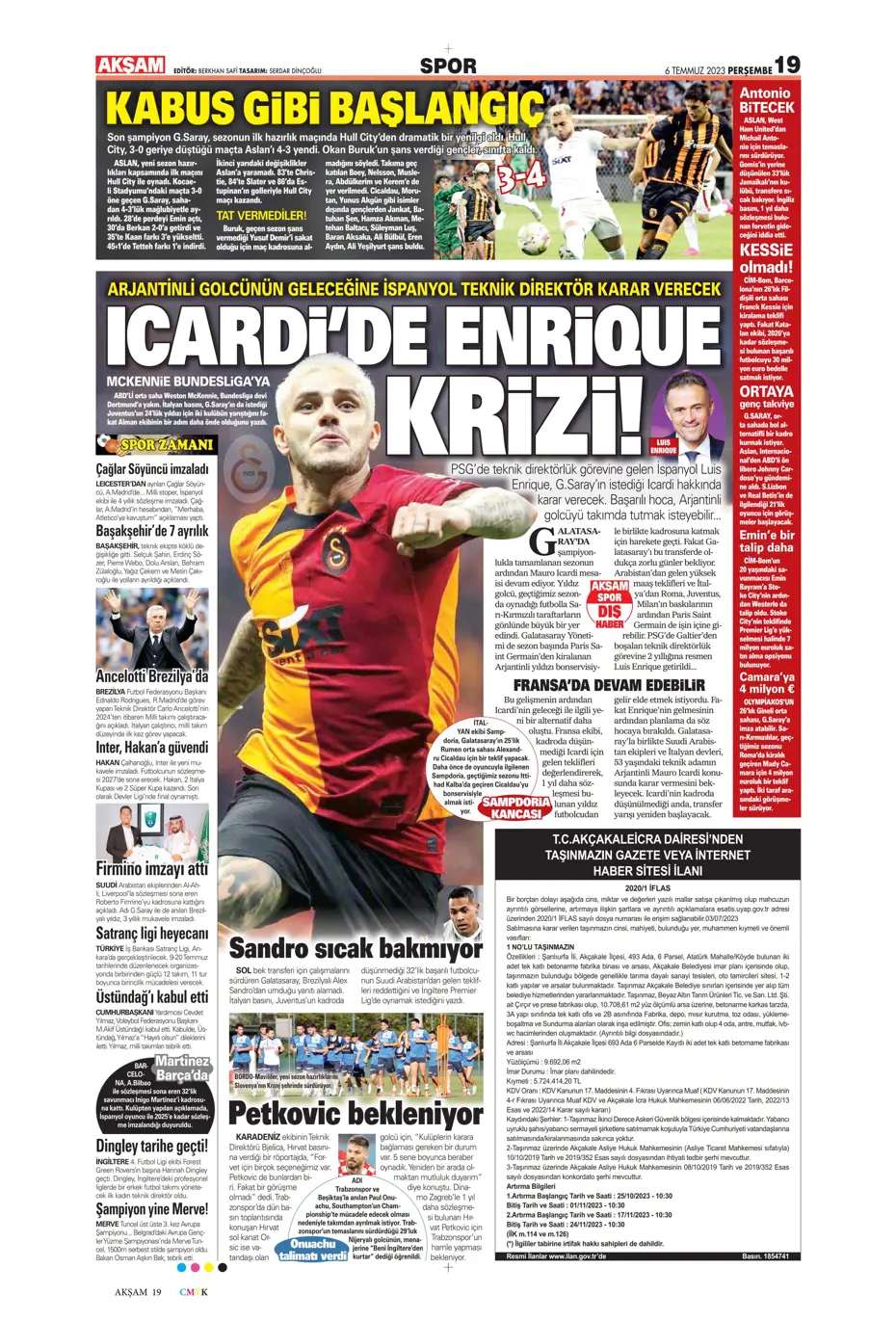 "Icardi'de Enrique krizi" | Sporun manşetleri (6 Temmuz 2023) - 3