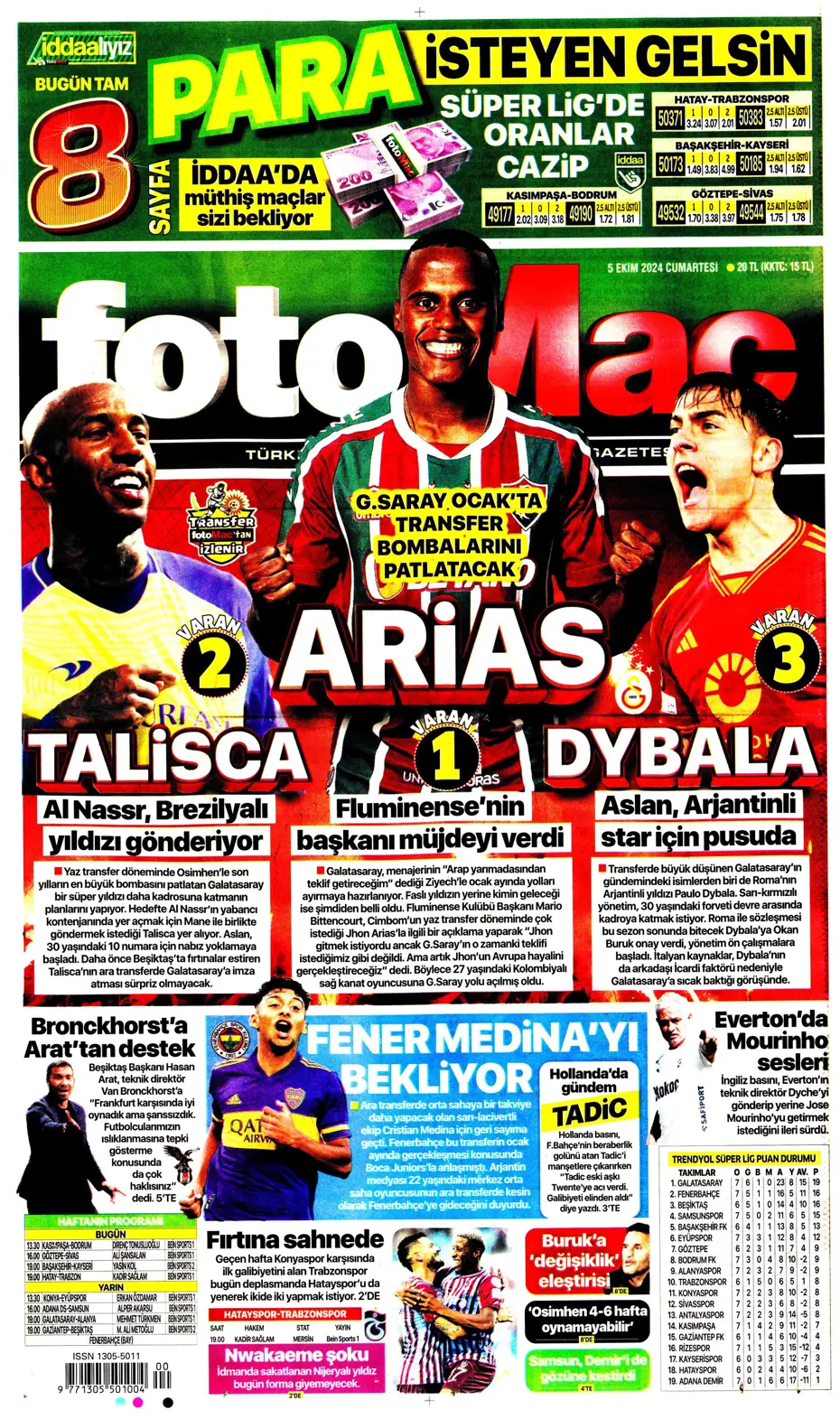 "Mourinho radara girdi" | Sporun manşetleri (5 Ekim 2024) - 10