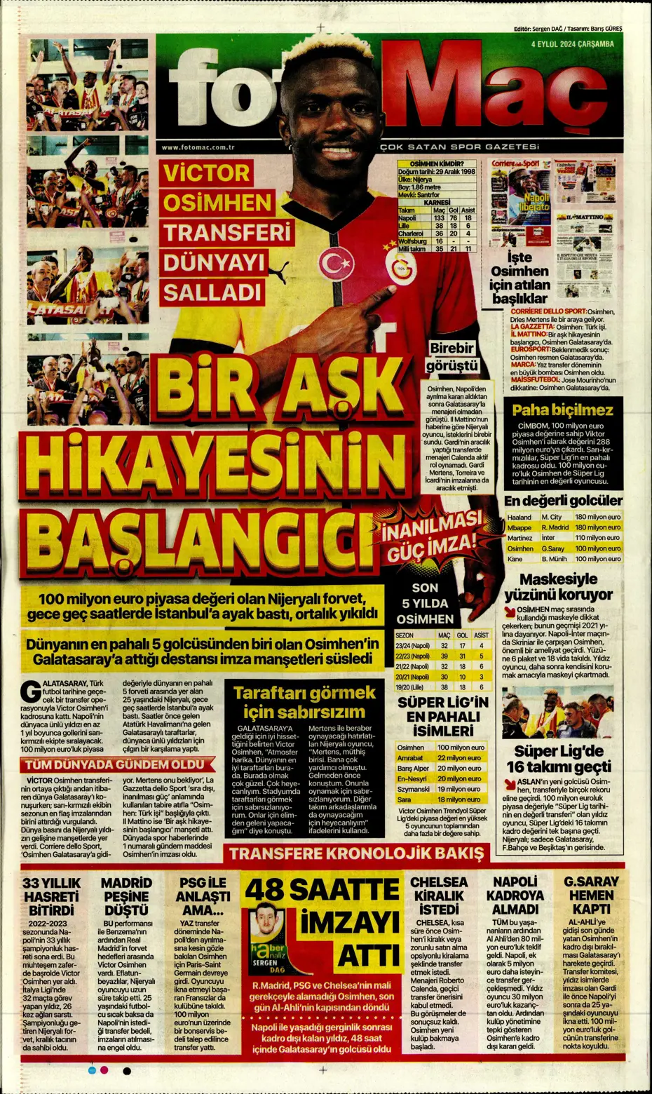 "Dünya Osimhen'i konuşuyor" | Sporun manşetleri (4 Eylül 2024) - 17