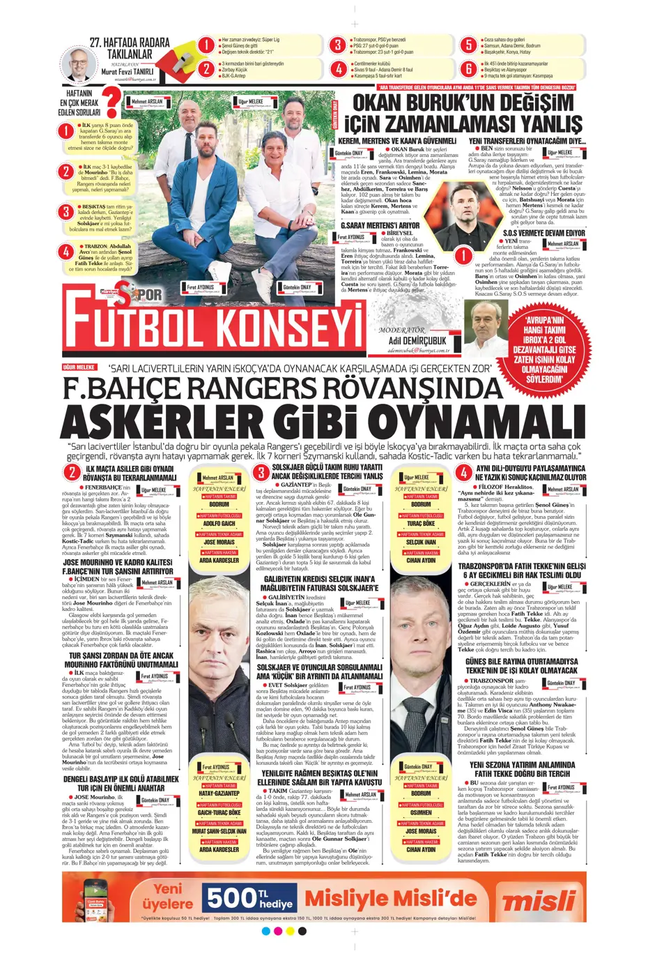 "Mourinho'nun Rangers stratejisi" | Sporun manşetleri - 15