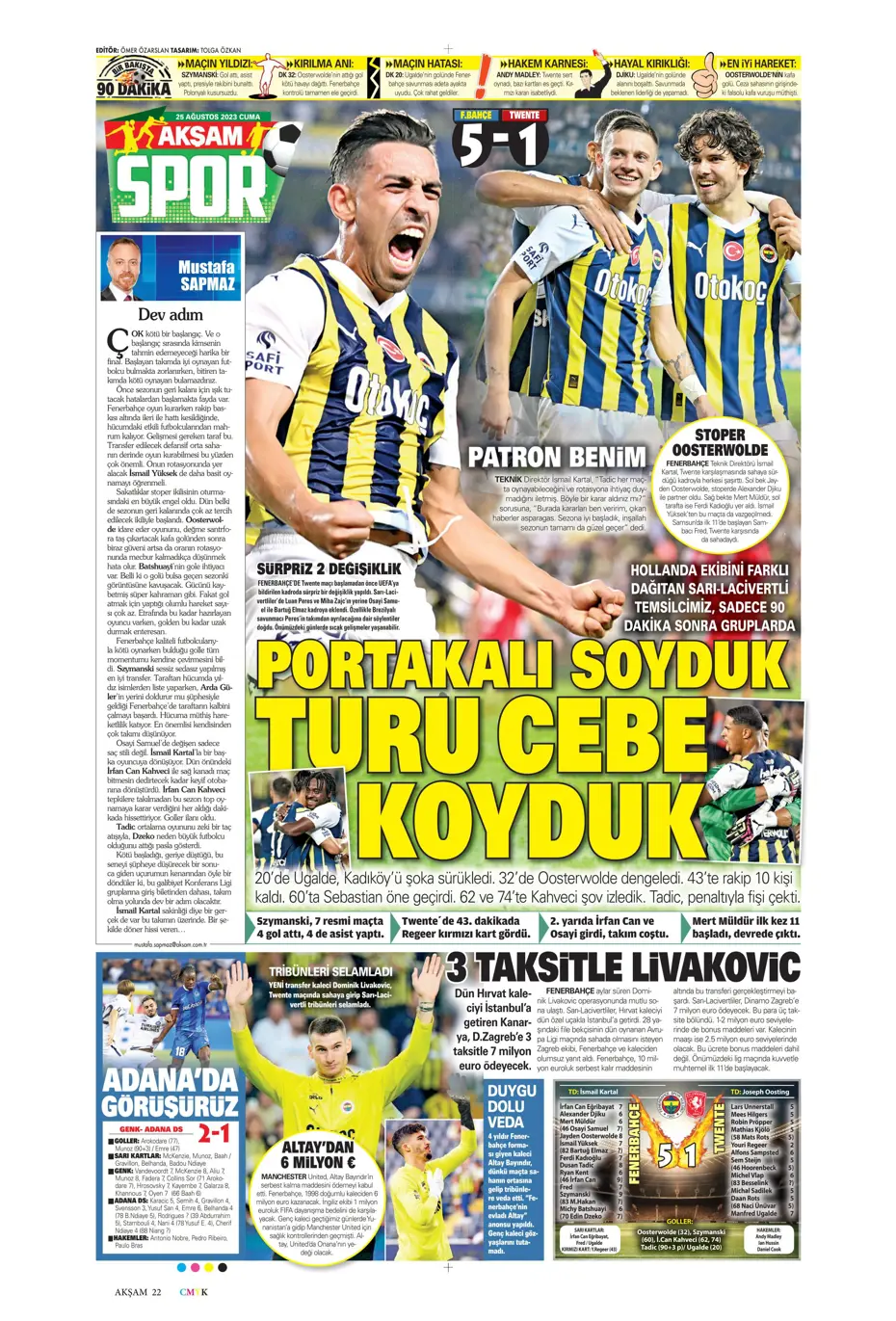 "Fenerbahçe'den 5'i 1 yerde" | Sporun manşetleri (25 Ağustos 2023) - 2
