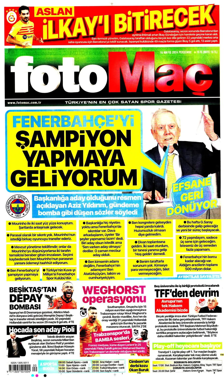 "İlk hedef Preciado" | Sporun manşetleri (16 Mayıs 2024) - 7