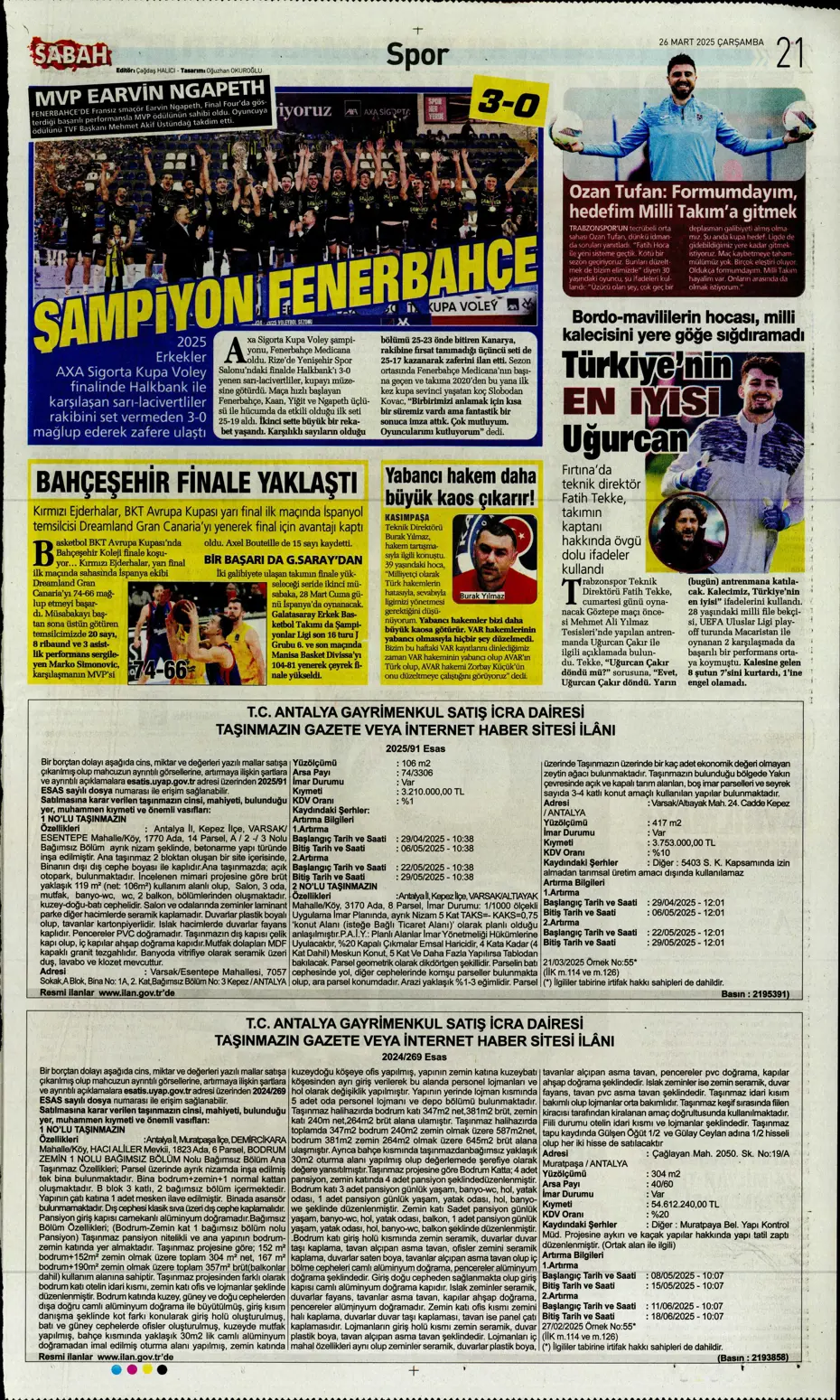 "Kaleye Alisson, orta sahaya İlkay" | Sporun manşetleri - 24