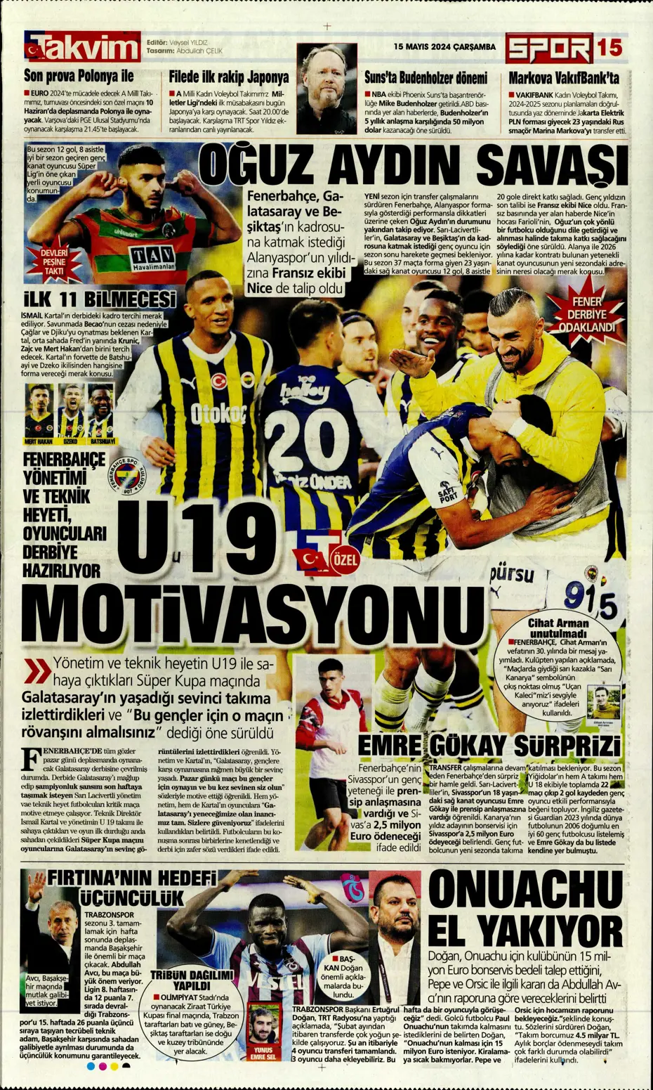 "Mourinho'ya 100 milyon euro" | Sporun manşetleri (15 Mayıs 2024) - 21