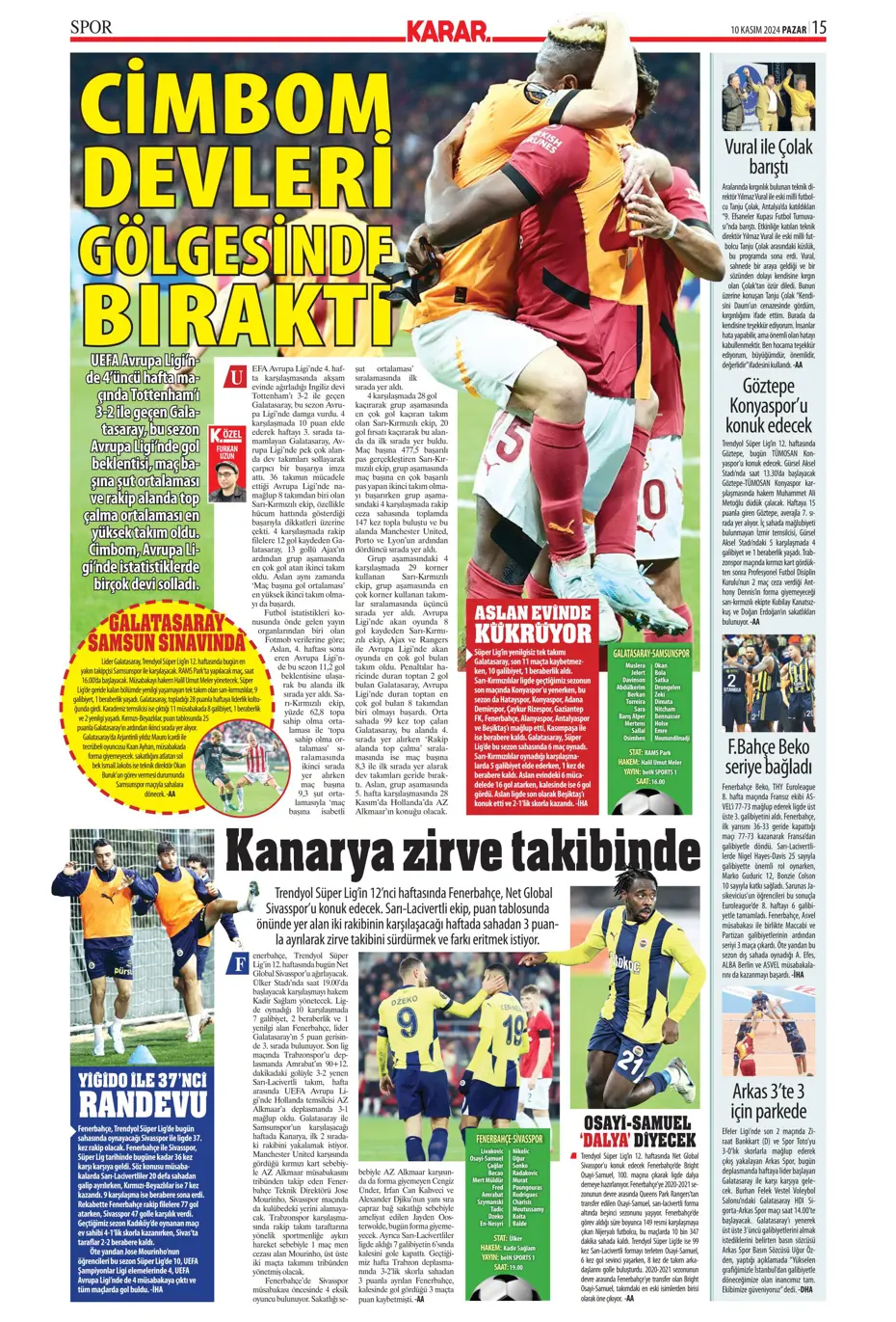 "Cimbom devleri gölgesinde bıraktı" | Sporun manşetleri (10 Kasım 2024) - 13