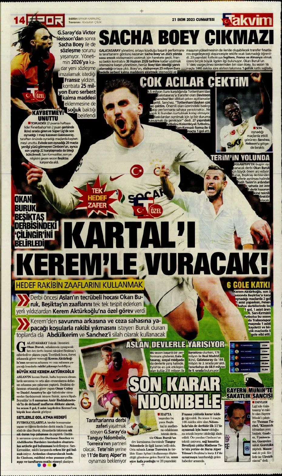"Ateş gibi derbi" | Sporun manşetleri (21 Ekim 2023) - 19