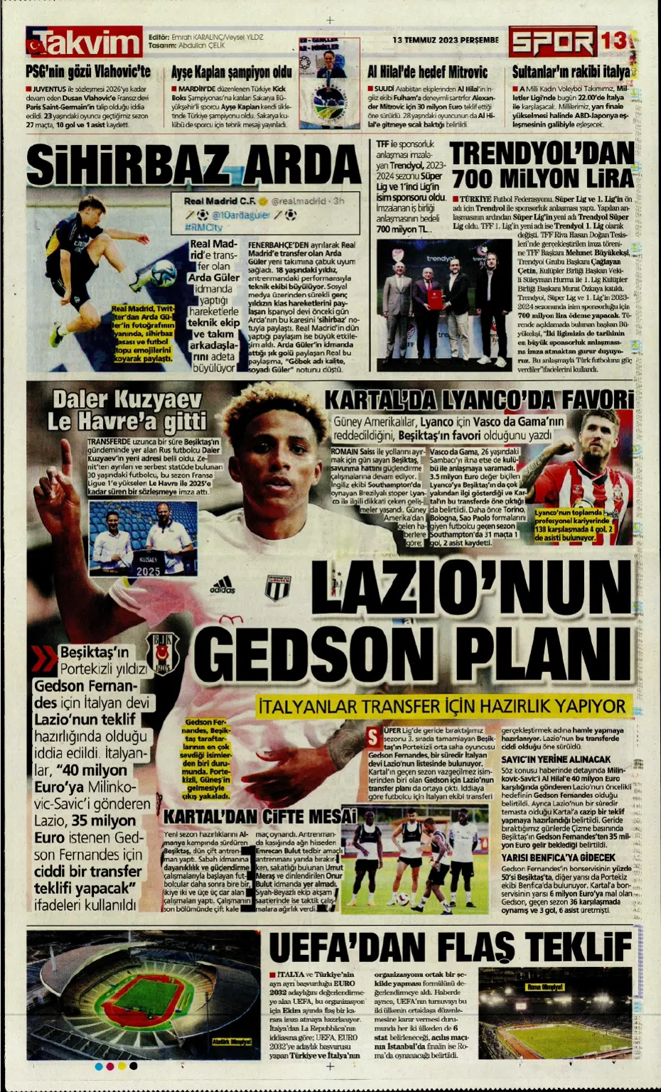 "Aslan Thiago" | Sporun manşetleri (13 Temmuz 2023) - 20