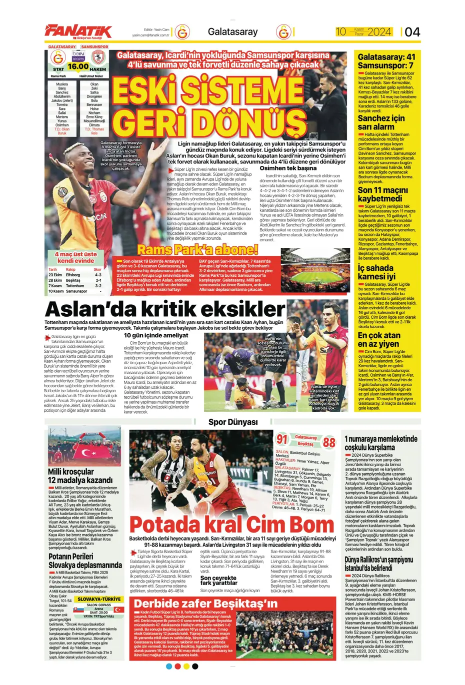 "Cimbom devleri gölgesinde bıraktı" | Sporun manşetleri (10 Kasım 2024) - 6