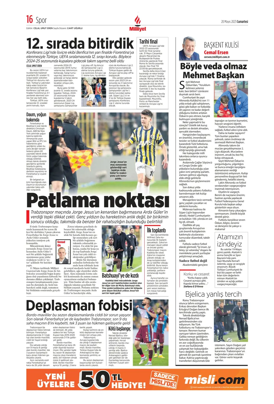 "Aslan'dan dev hamle" Günün spor manşetleri (20 Mayıs 2023) - 12