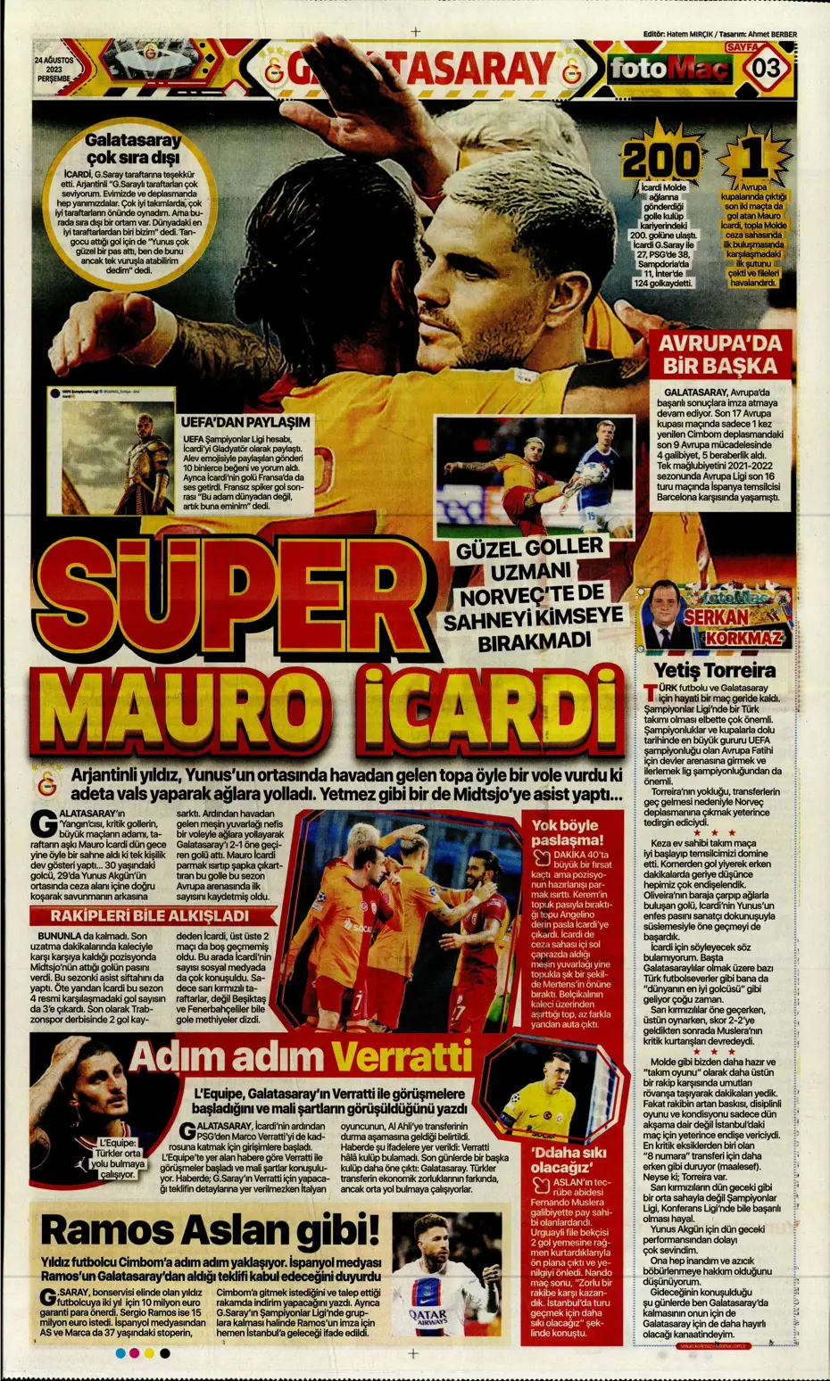 "İyi ki varsın Mauro Icardi" | Sporun manşetleri (24 Ağustos 2023) - 14