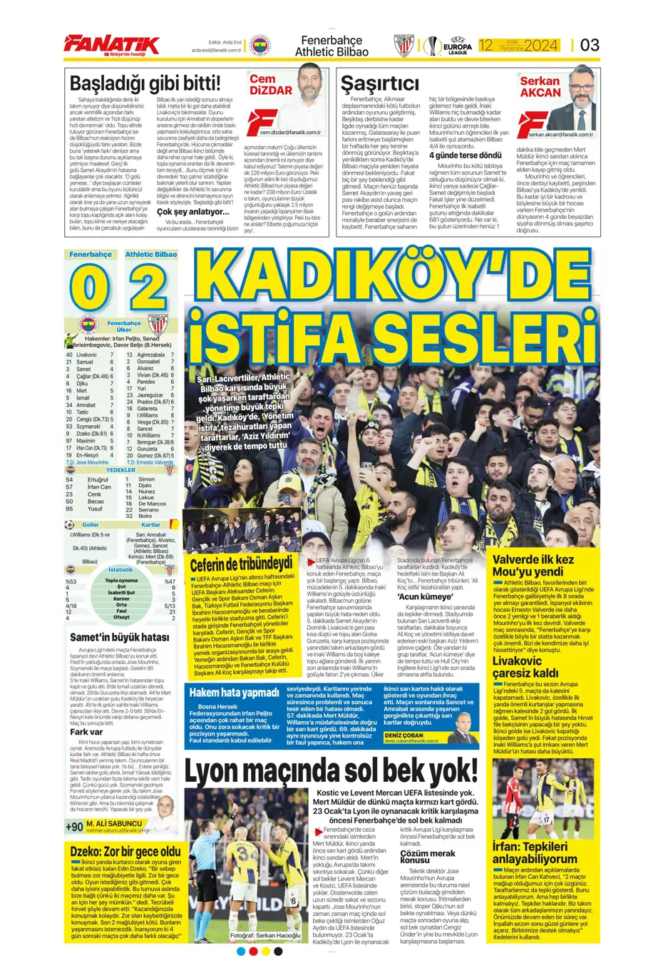 "Fenerbahçe'ye boğa darbesi" | Sporun manşetleri - 3