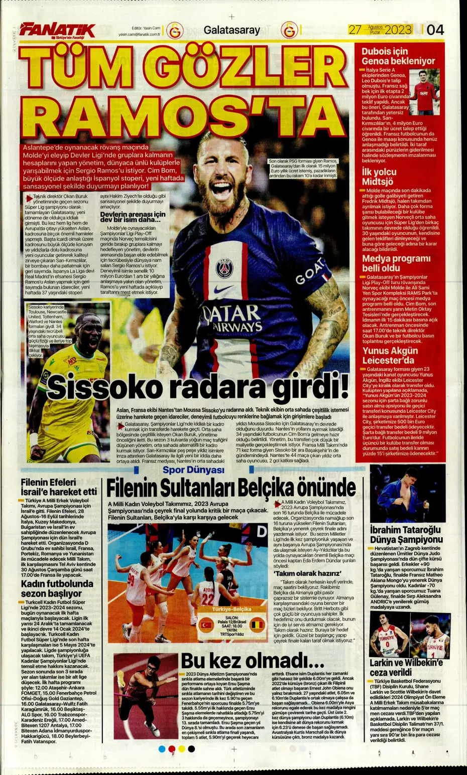 "Mertens sürprizi" | Sporun manşetleri (27 Ağustos 2023) - 8