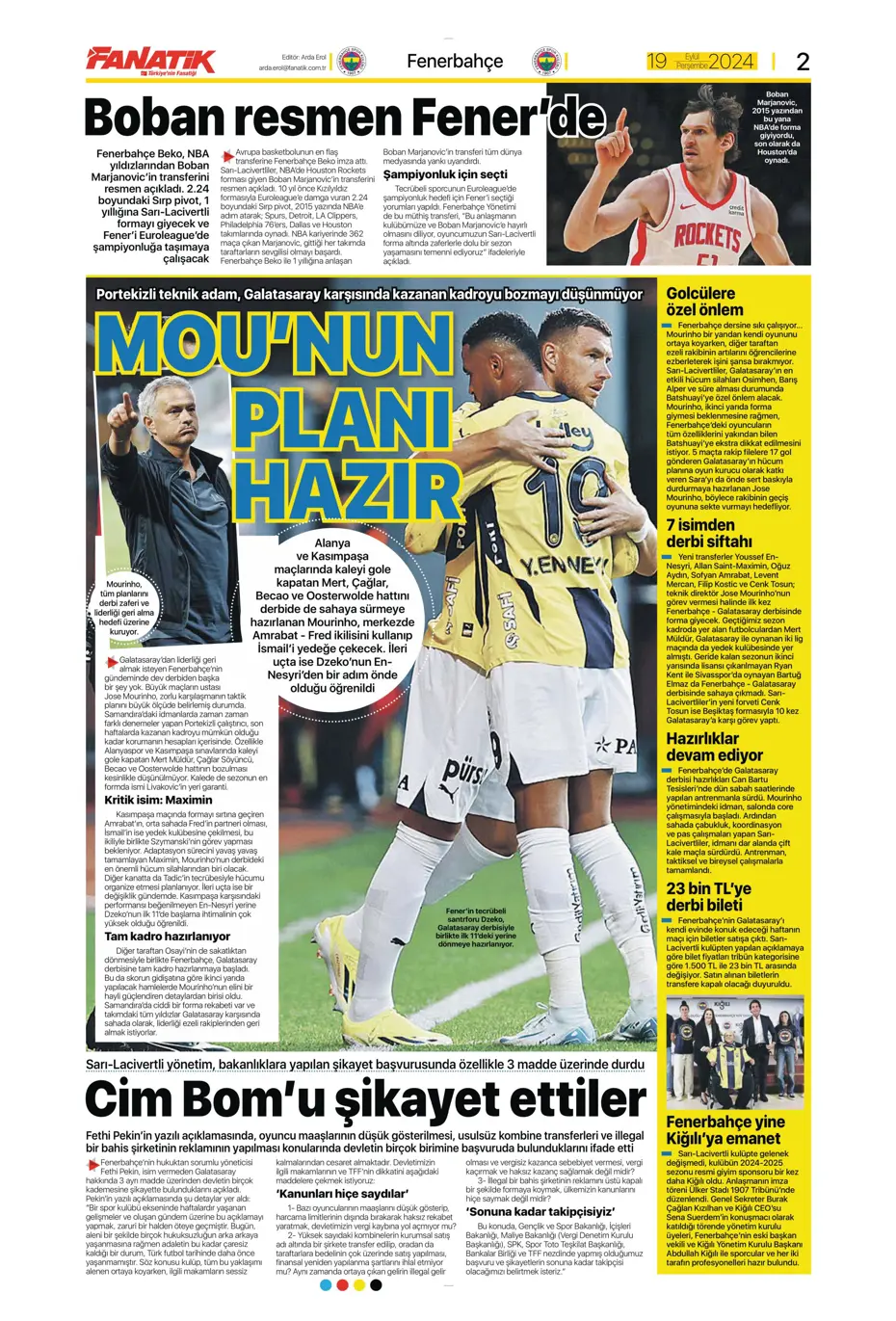 "Jose Mourinho'dan derbiye özel taktik" | Sporun manşetleri - 5