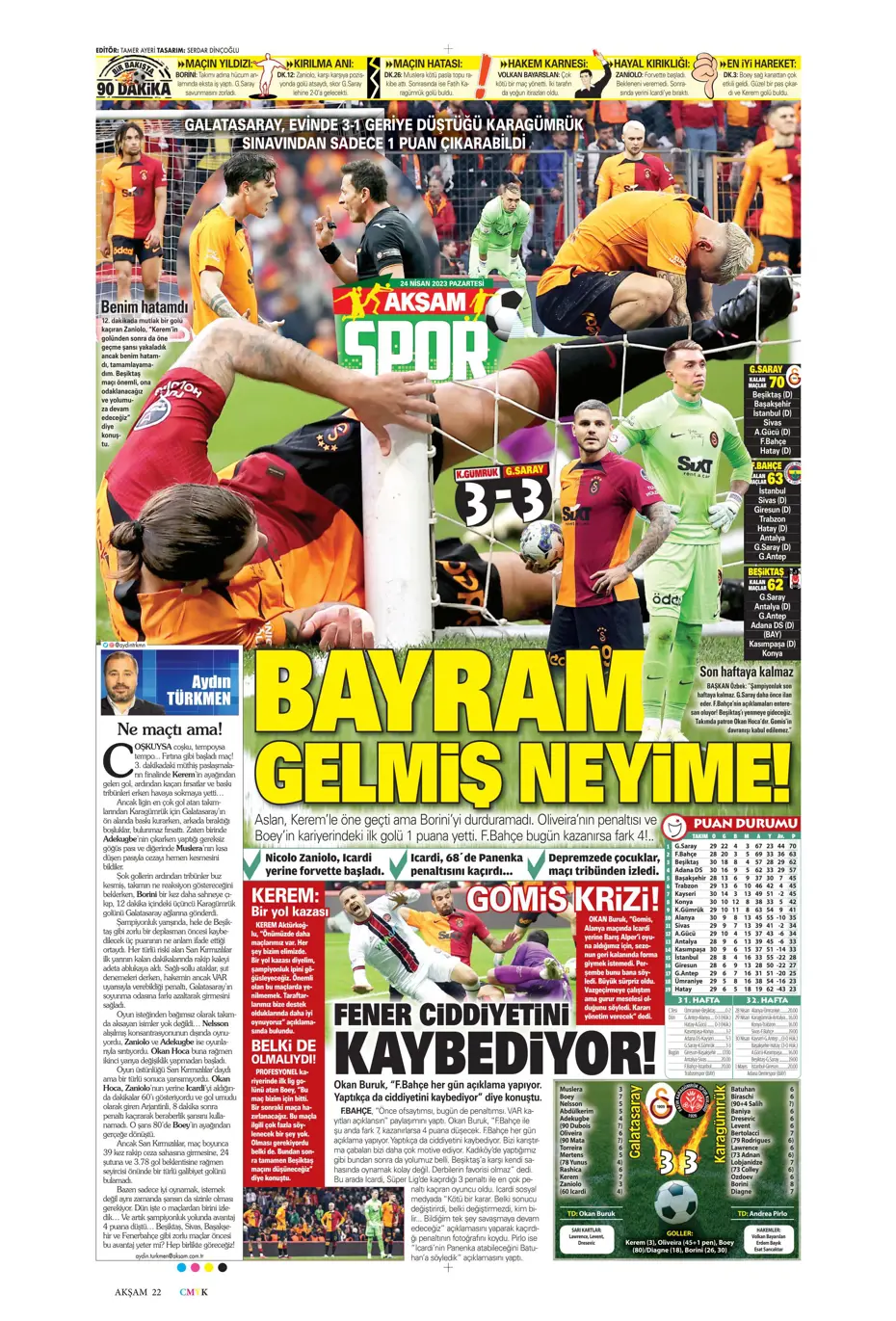 "Buruk bayram" | Sporun manşetleri (24 Nisan 2023) - 3