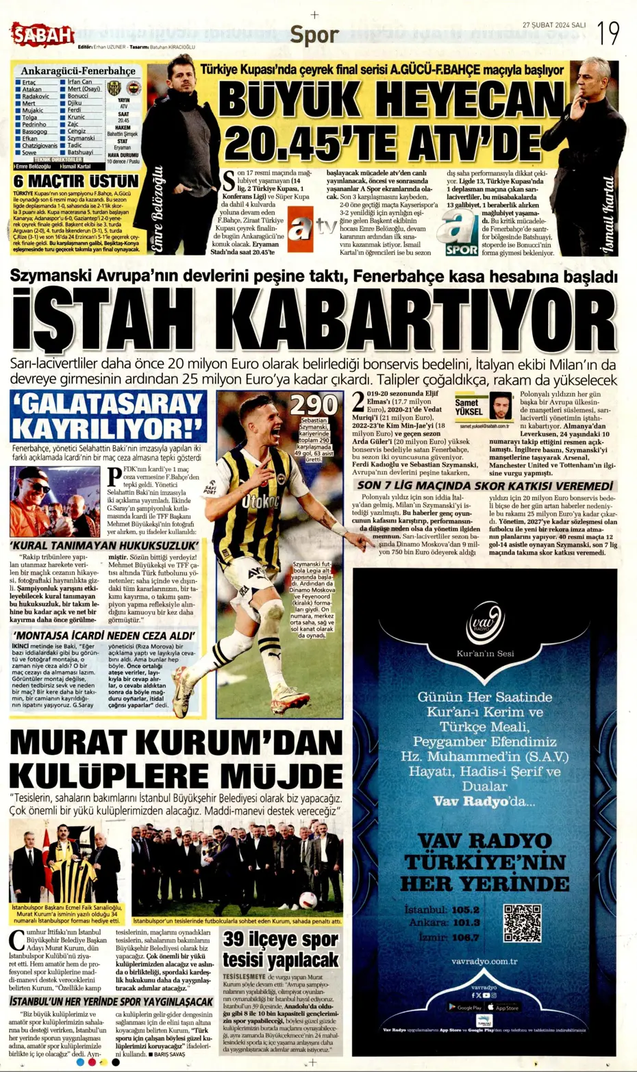"Icardi'ye selam, zirvede devam" | Sporun manşetleri (27 Şubat 2024) - 27 "Icardi'ye selam, zirvede devam" | Sporun manşetleri (27 Şubat 2024) - 27
