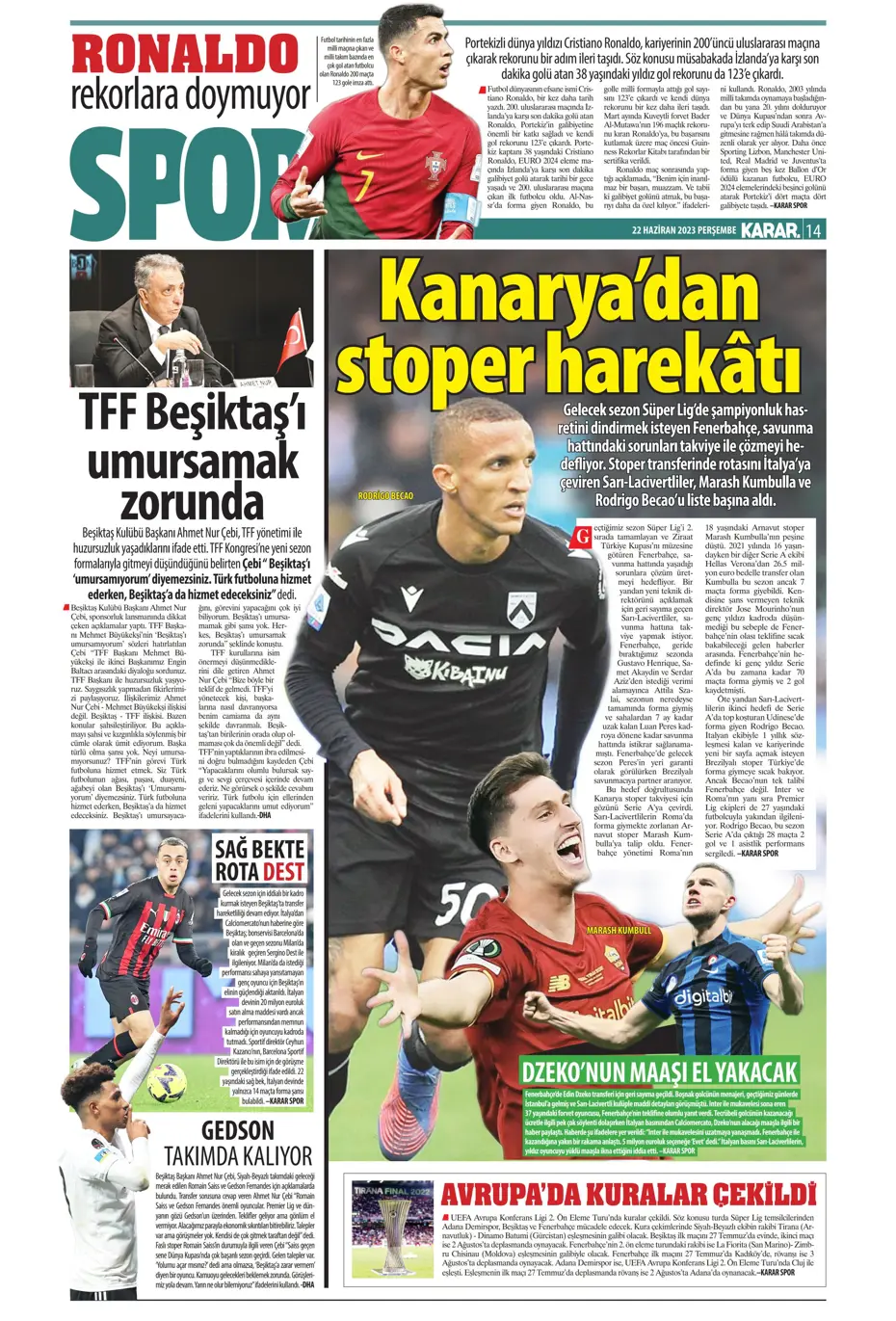 "Aslan'a süper golcü" | Sporun manşetleri (22 Haziran 2023) - 13