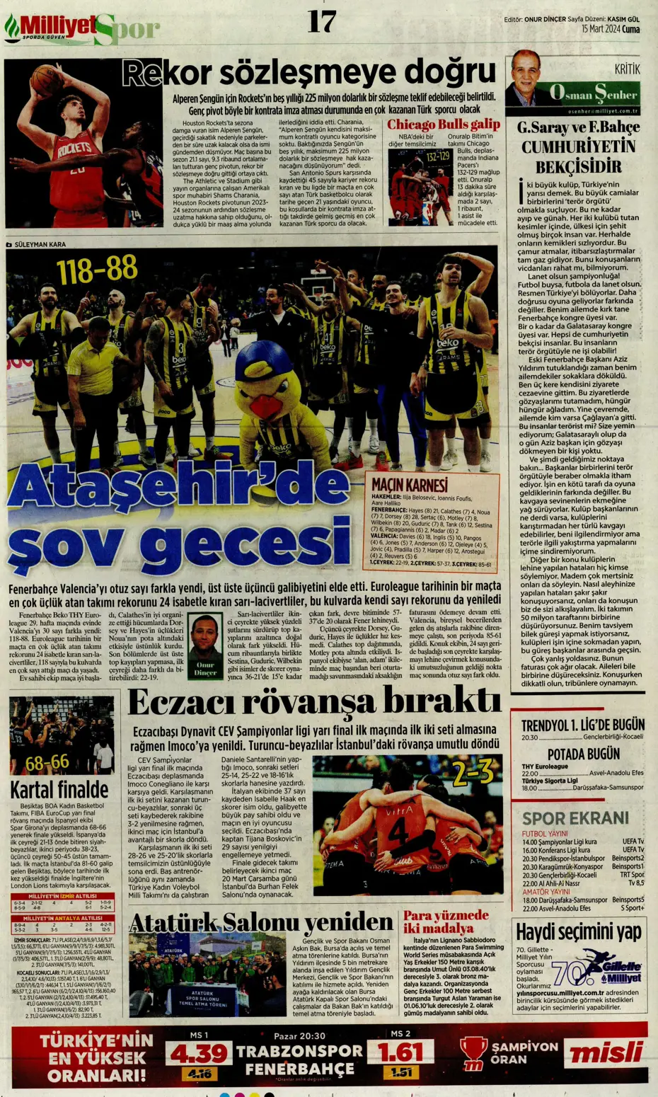 "Atina'ya 4 kaldı" | Sporun manşetleri (15 Mart 2024) - 21